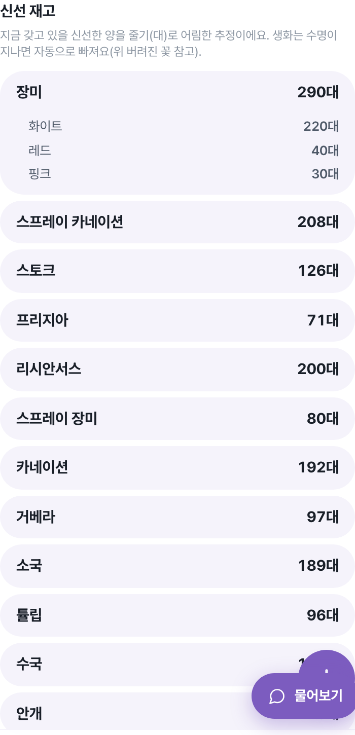 신선 재고 화면